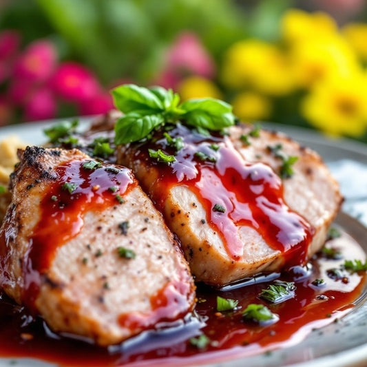 Seared Pork Chops with Strawberry Basil Pan Sauce