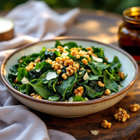 Warm Strawberry Balsamic Greens with Basil Oil & Toasted Walnuts (Vegetarian + Gluten-Free)