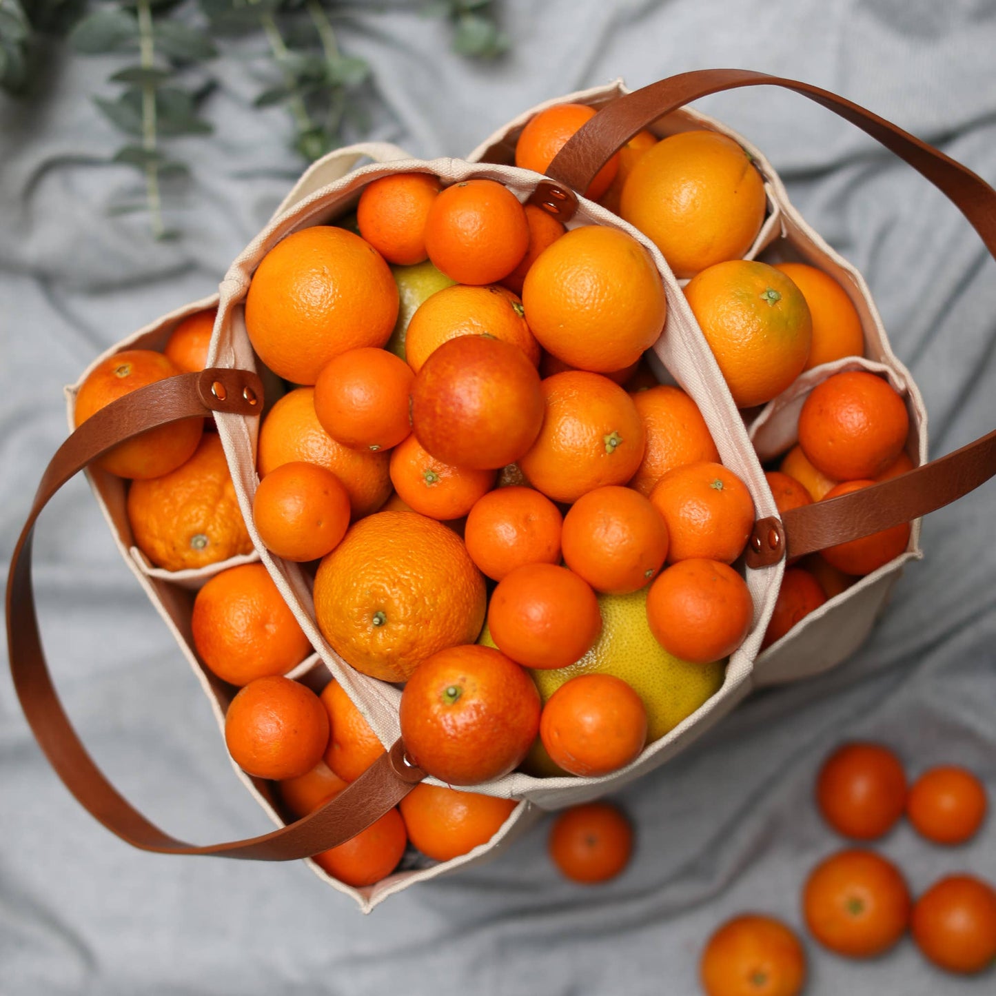 CapaBunga® - Reusable Multi-Pocket Market Tote : Natural with Vegan Leather Handles and Base