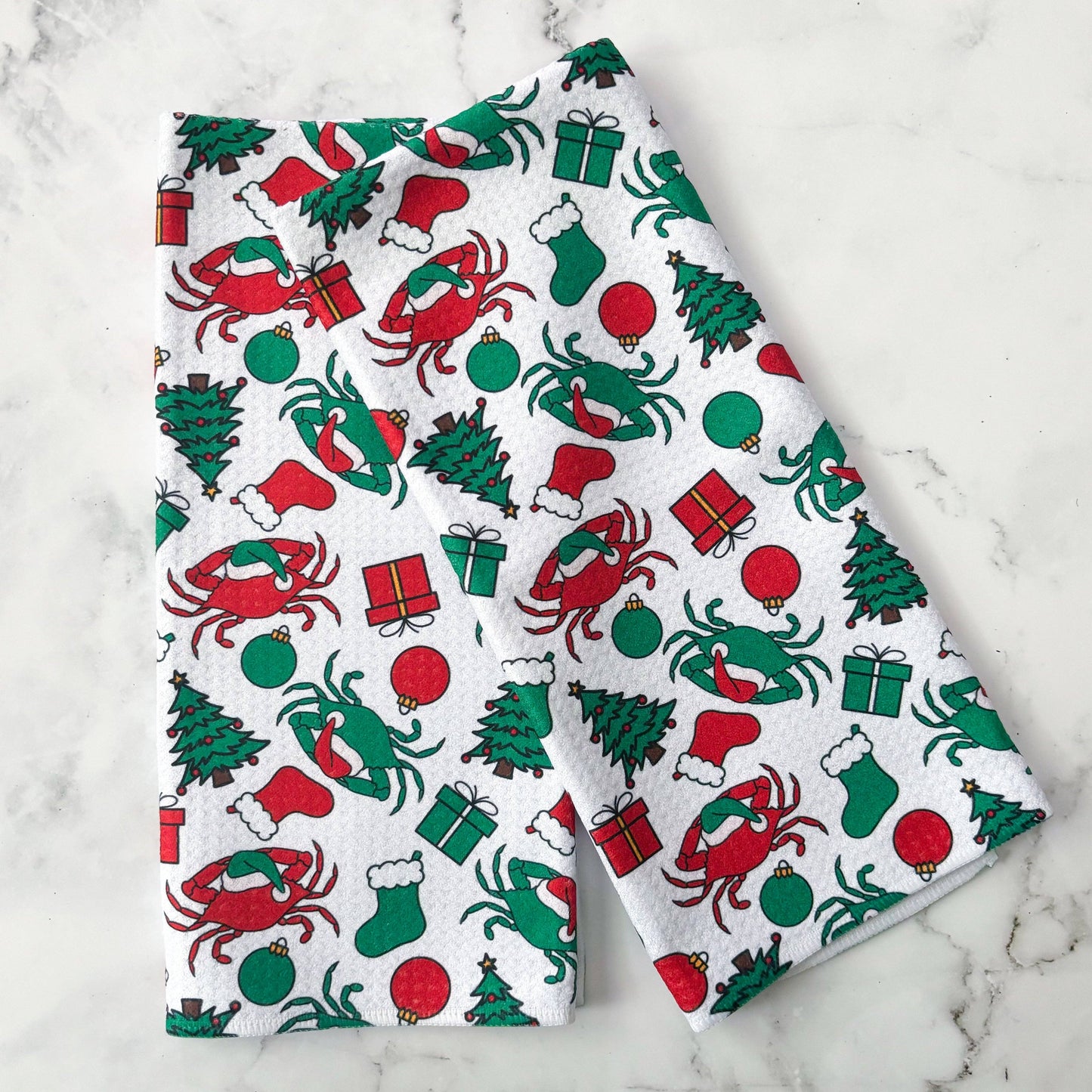 Jami Creates - Maryland Christmas Crab Patterned Waffle Kitchen Dish Towel: Without a belly band