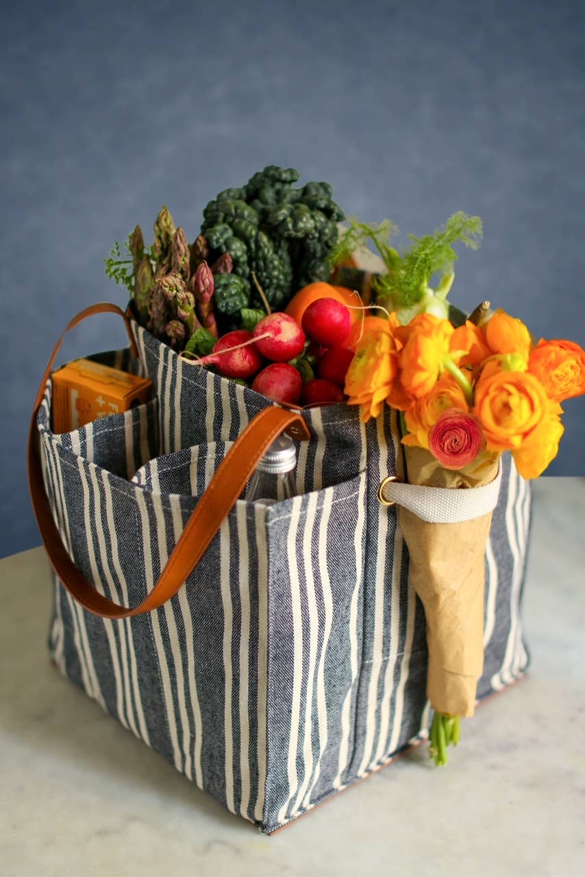 CapaBunga® - Reusable Multi-Pocket Market Tote : Petrol Blue with Mustard Handles and Base