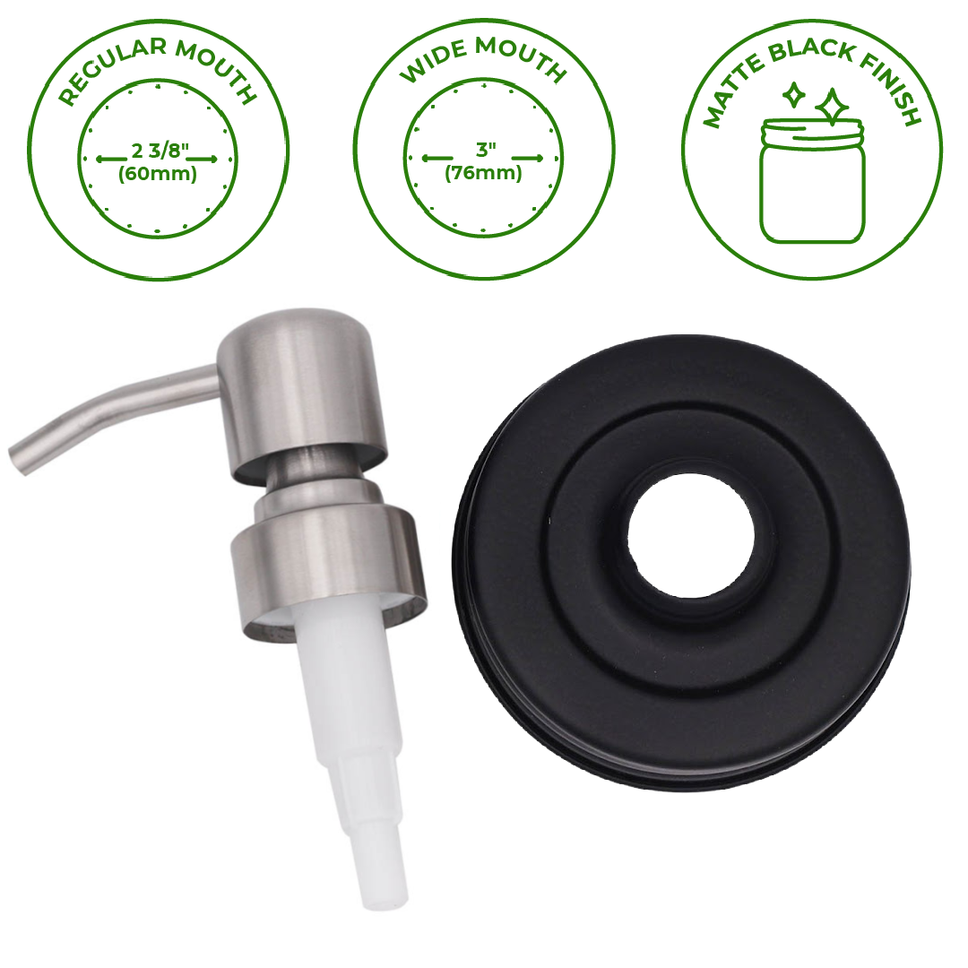Mason Jar Lifestyle - Satin / Brushed Finish Soap Pump Dispensers for Mason Jars: Threaded galvanized / Wide mouth / #2