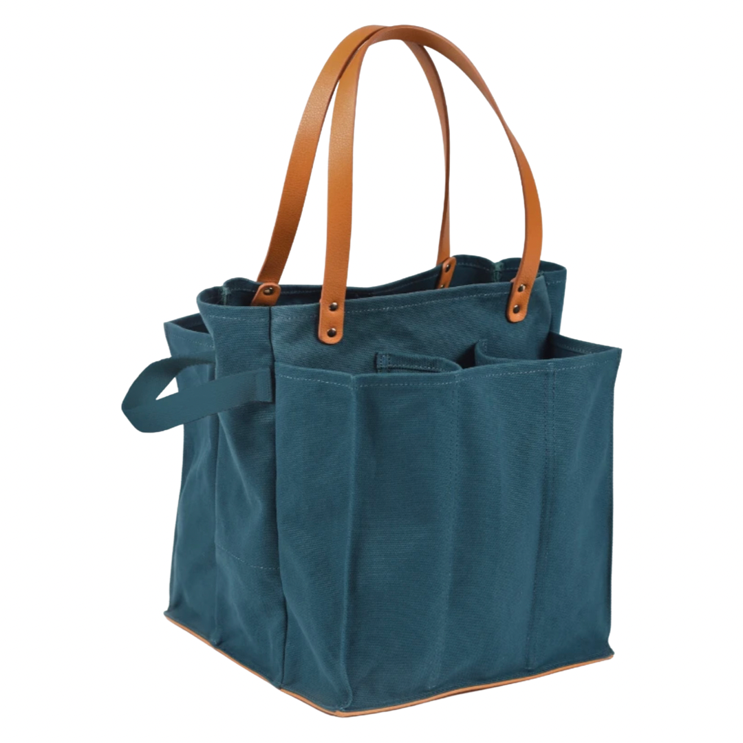 CapaBunga® - Reusable Multi-Pocket Market Tote : Petrol Blue with Mustard Handles and Base