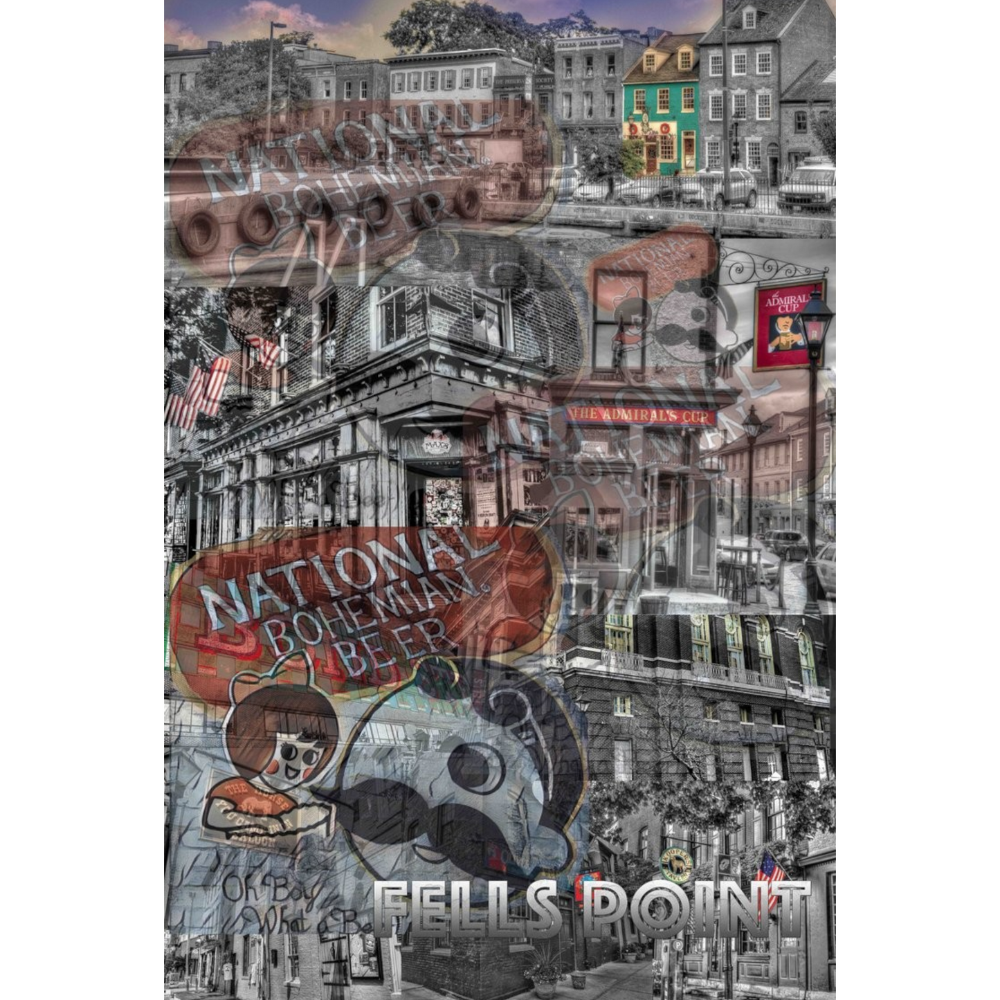 Jeff Cohen 5x7 Unframed Prints Fell's Point Collage with Natty Boh