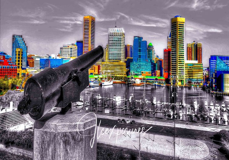 Jeff Cohen 16x20 Unframed Prints Baltimore Skyline (Federal Hill Cannon)