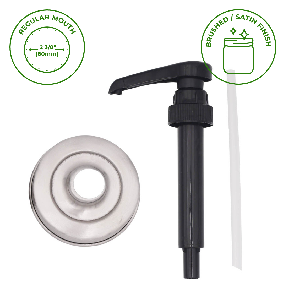 Mason Jar Lifestyle - Food Grade Dispenser Pump for Mason Jars: Stainless steel lid / Wide mouth