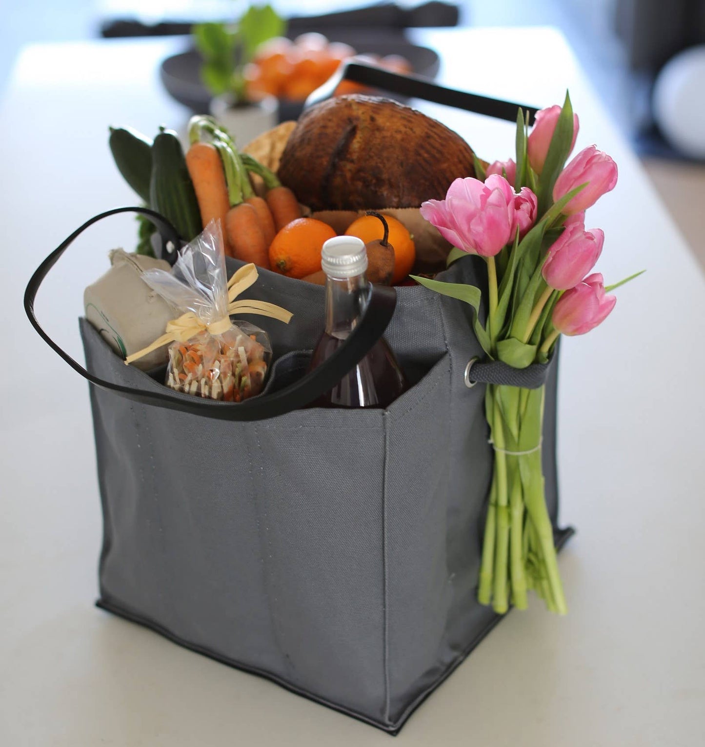 CapaBunga® - Reusable Multi-Pocket Market Tote : Petrol Blue with Mustard Handles and Base