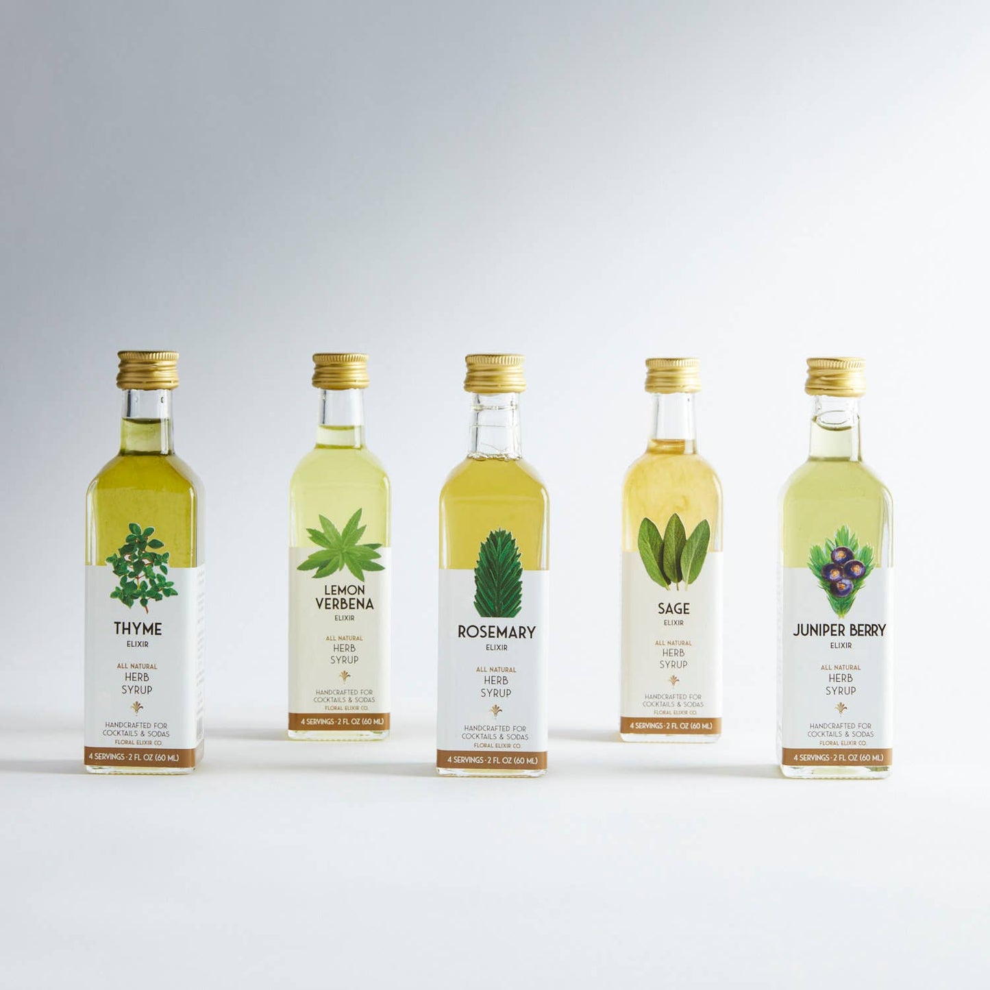 Floral Elixir Co. - Light & Fresh Herb Cocktail Kit. 5-Pack Herb Syrups.