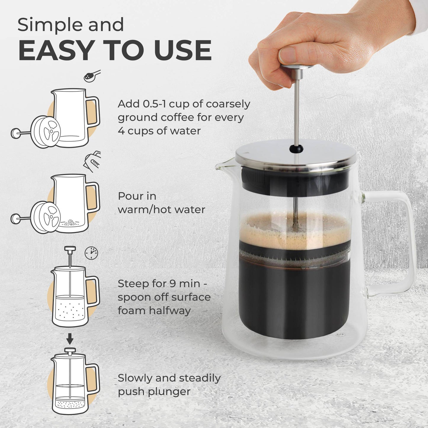 Kaffe - Kaffe French Press Coffee Maker. Double-Wall Glass (0.8L)