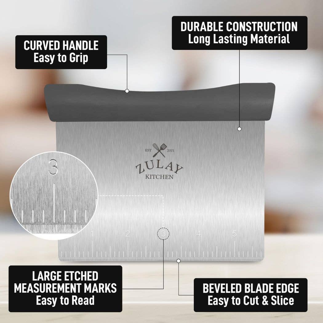 Zulay Kitchen - Multi-purpose Stainless Steel Bench Scraper & Chopper: Gray Handle