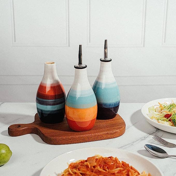 Handmade Ceramic Oil & Vinegar Dispenser - 400ml Drip-Free Cruet