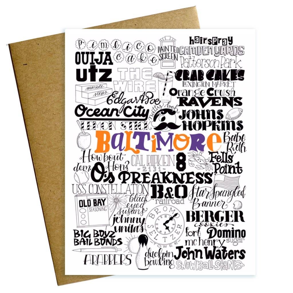 Maggie Moore Studio - Baltimore Maryland Typographic Greeting Card - Style I
