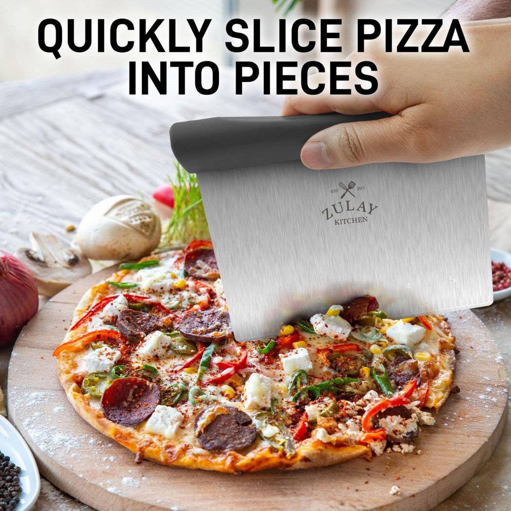 Zulay Kitchen - Multi-purpose Stainless Steel Bench Scraper & Chopper: Gray Handle