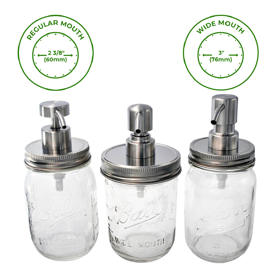 Mason Jar Lifestyle - Satin / Brushed Finish Soap Pump Dispensers for Mason Jars: Threaded galvanized / Wide mouth / #2