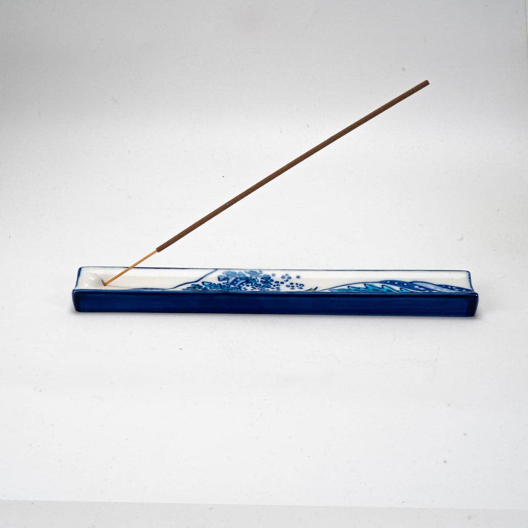 Handpainted Great Wave Ceramic Incense Holder