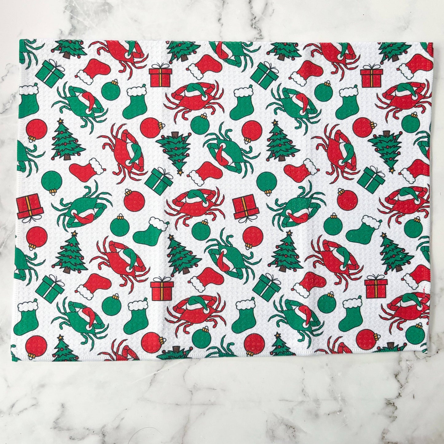 Jami Creates - Maryland Christmas Crab Patterned Waffle Kitchen Dish Towel: Without a belly band