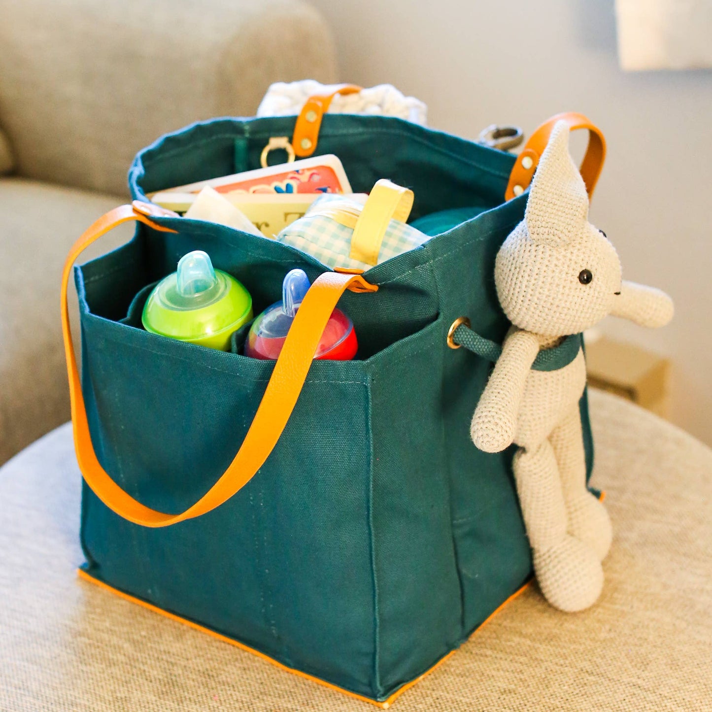 CapaBunga® - Reusable Multi-Pocket Market Tote : Petrol Blue with Mustard Handles and Base