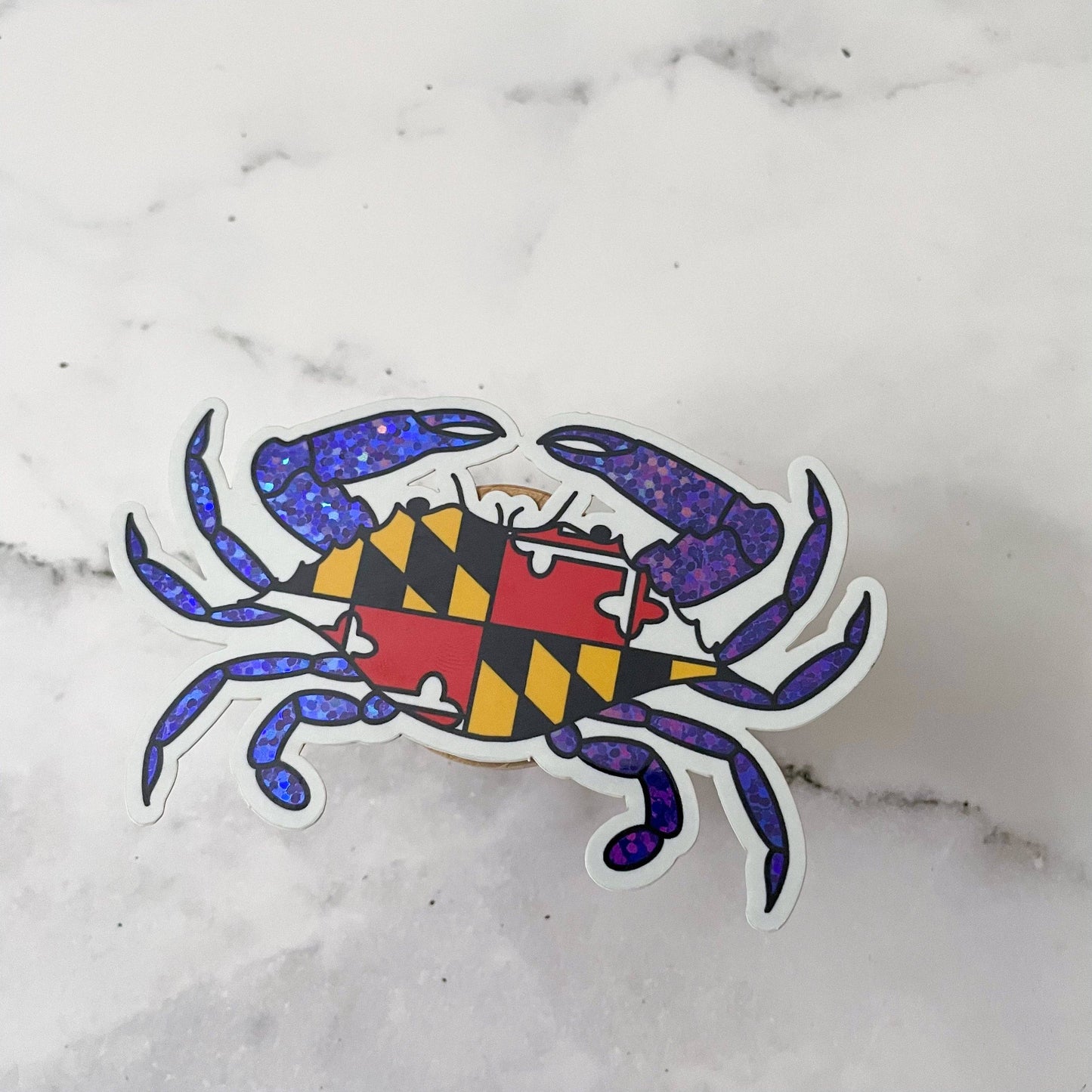Maryland Blue Glitter Crab Flag Flower Sticker