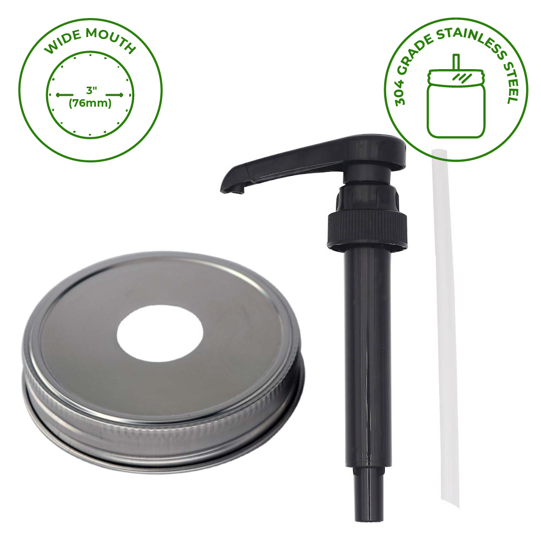 Mason Jar Lifestyle - Food Grade Dispenser Pump for Mason Jars: Stainless steel lid / Wide mouth