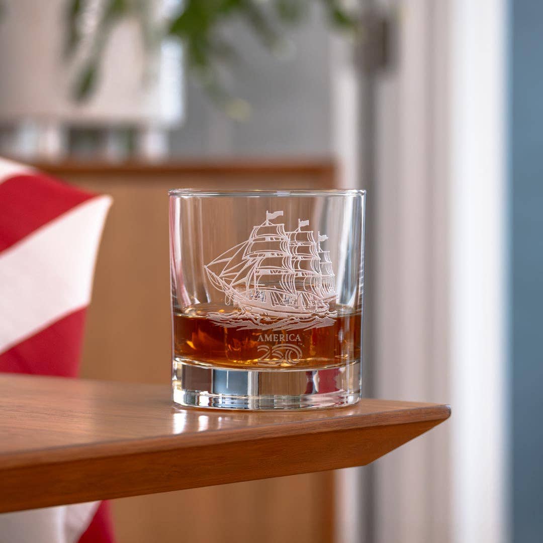 America250™ Tall Ship 3 Piece Gift Set | Whiskey Decanter and Rocks Glasses