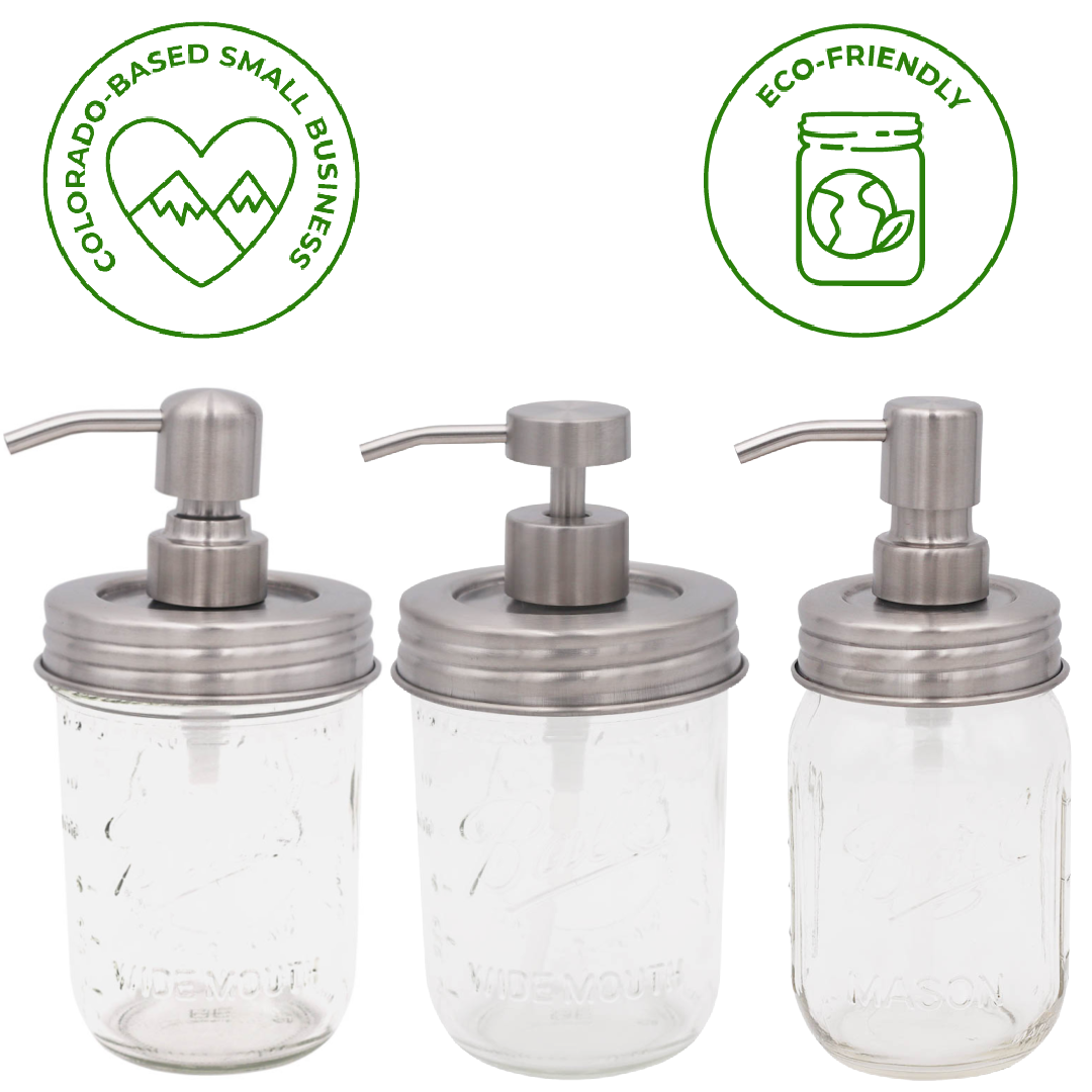 Mason Jar Lifestyle - Satin / Brushed Finish Soap Pump Dispensers for Mason Jars: Threaded galvanized / Wide mouth / #2