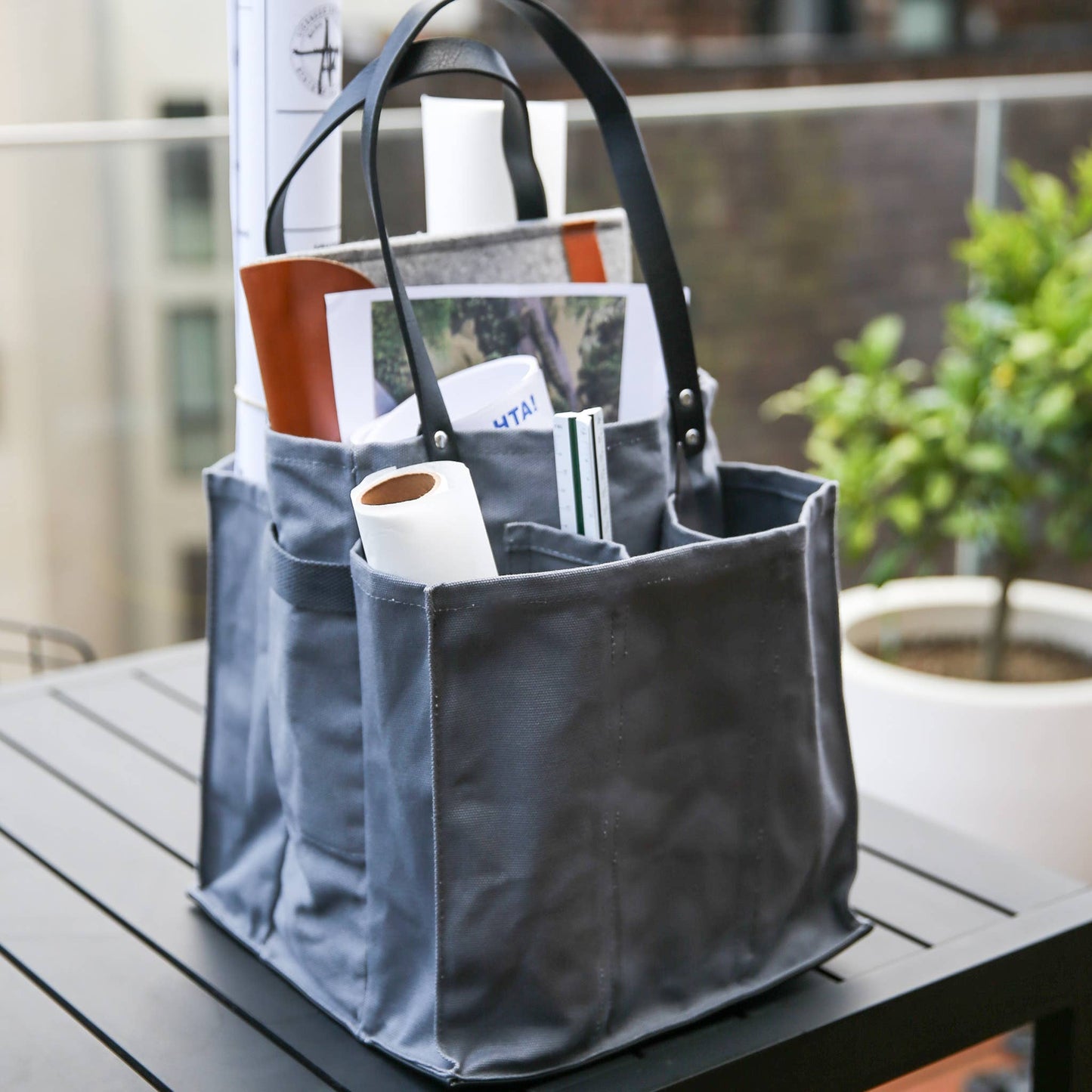 CapaBunga® - Reusable Multi-Pocket Market Tote : Petrol Blue with Mustard Handles and Base