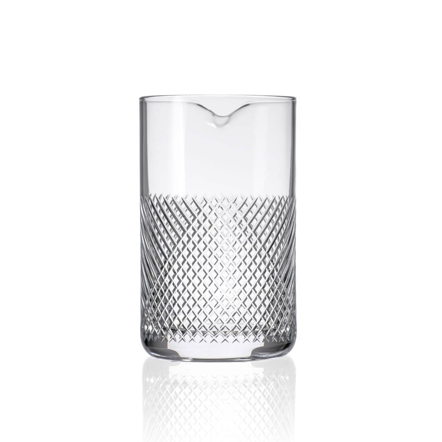 Etched glass cocktail mixing glass designed for stirred cocktails and home bar use