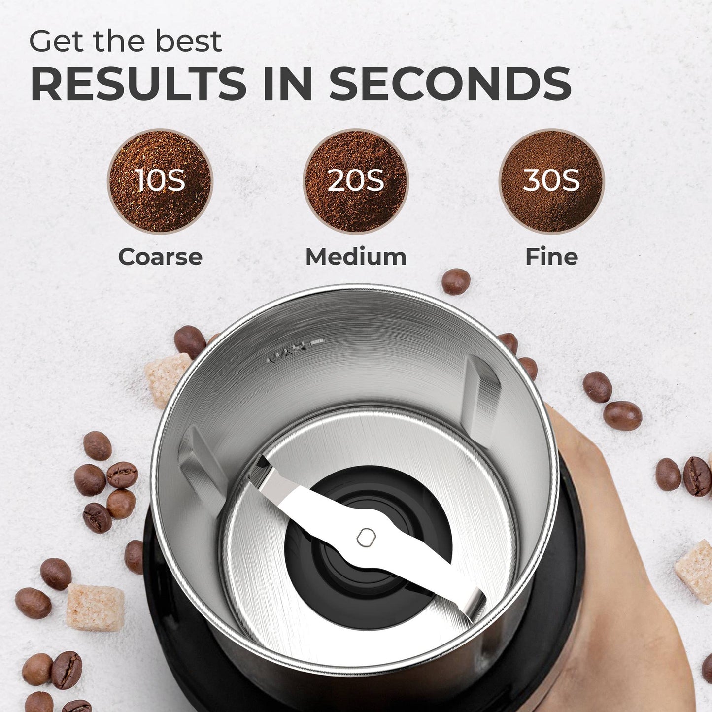 Kaffe Electric Blade Coffee Grinder - 4.5oz Removable Cup, Black