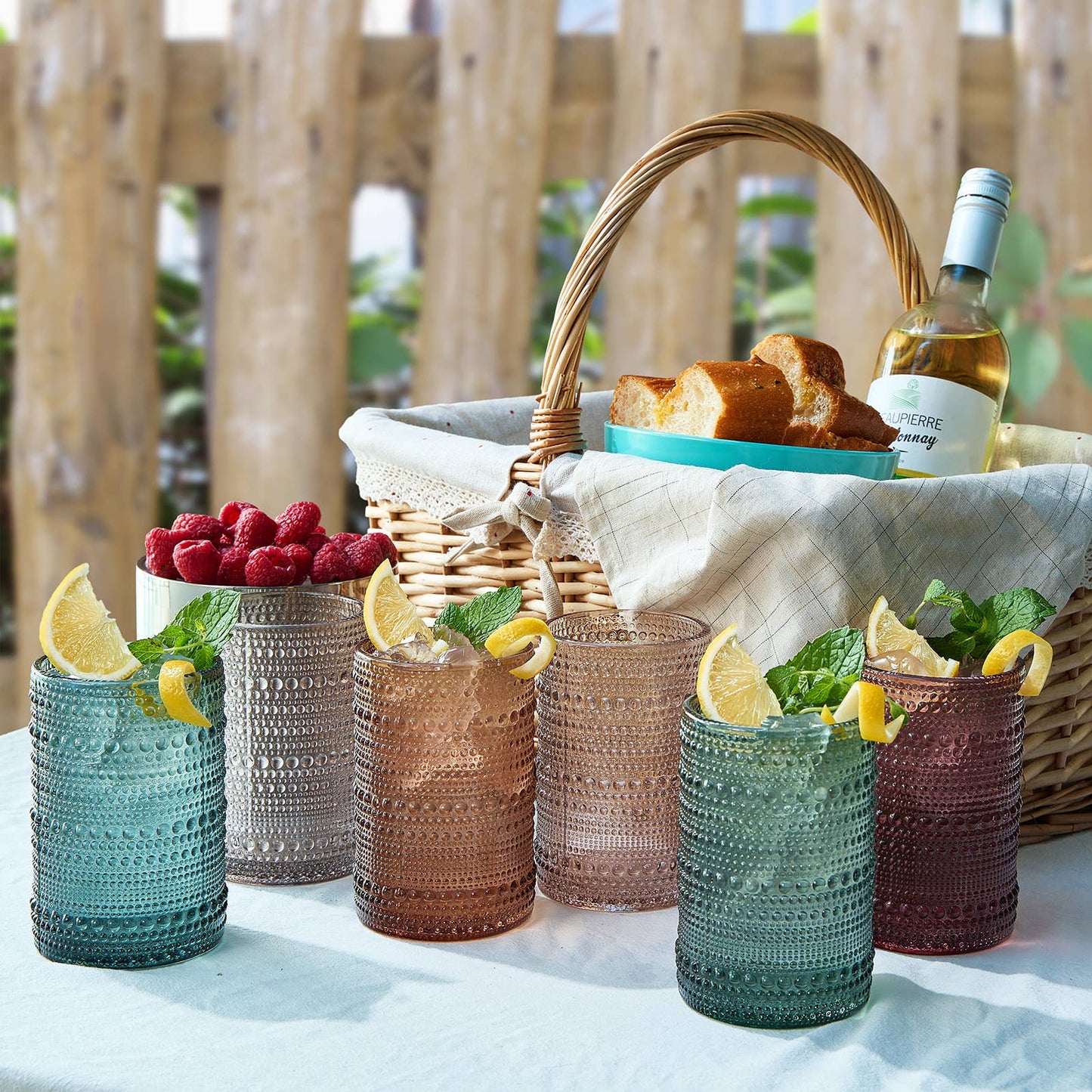 The Wine Savant- Beaded Hobnail Highball Drinking Glasses 14 OZ