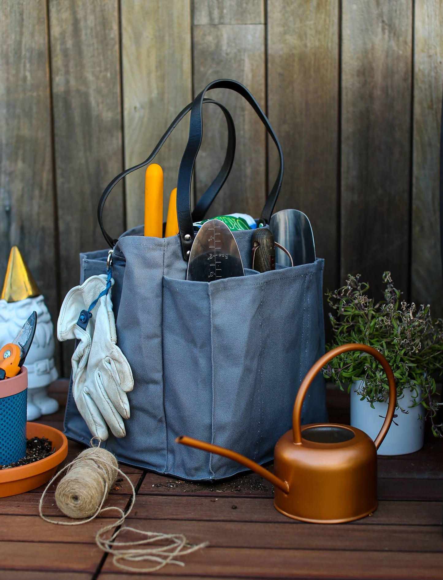 CapaBunga® - Reusable Multi-Pocket Market Tote : Natural with Vegan Leather Handles and Base