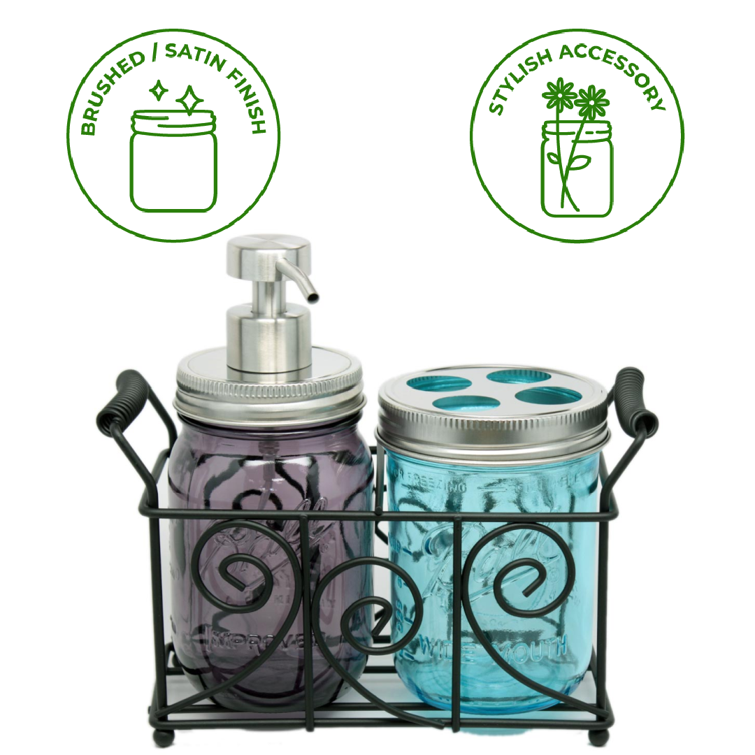 Mason Jar Lifestyle - Satin / Brushed Finish Soap Pump Dispensers for Mason Jars: Threaded galvanized / Wide mouth / #2