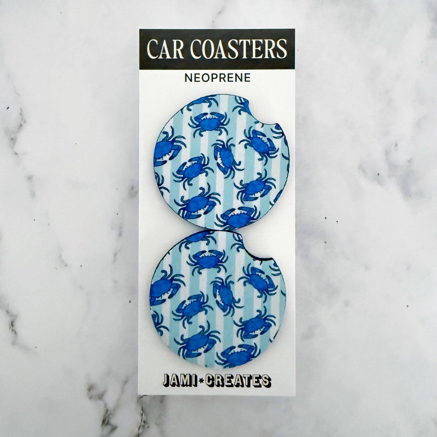 Jami Creates - Nautical Striped Maryland Blue Crab Car Coaster