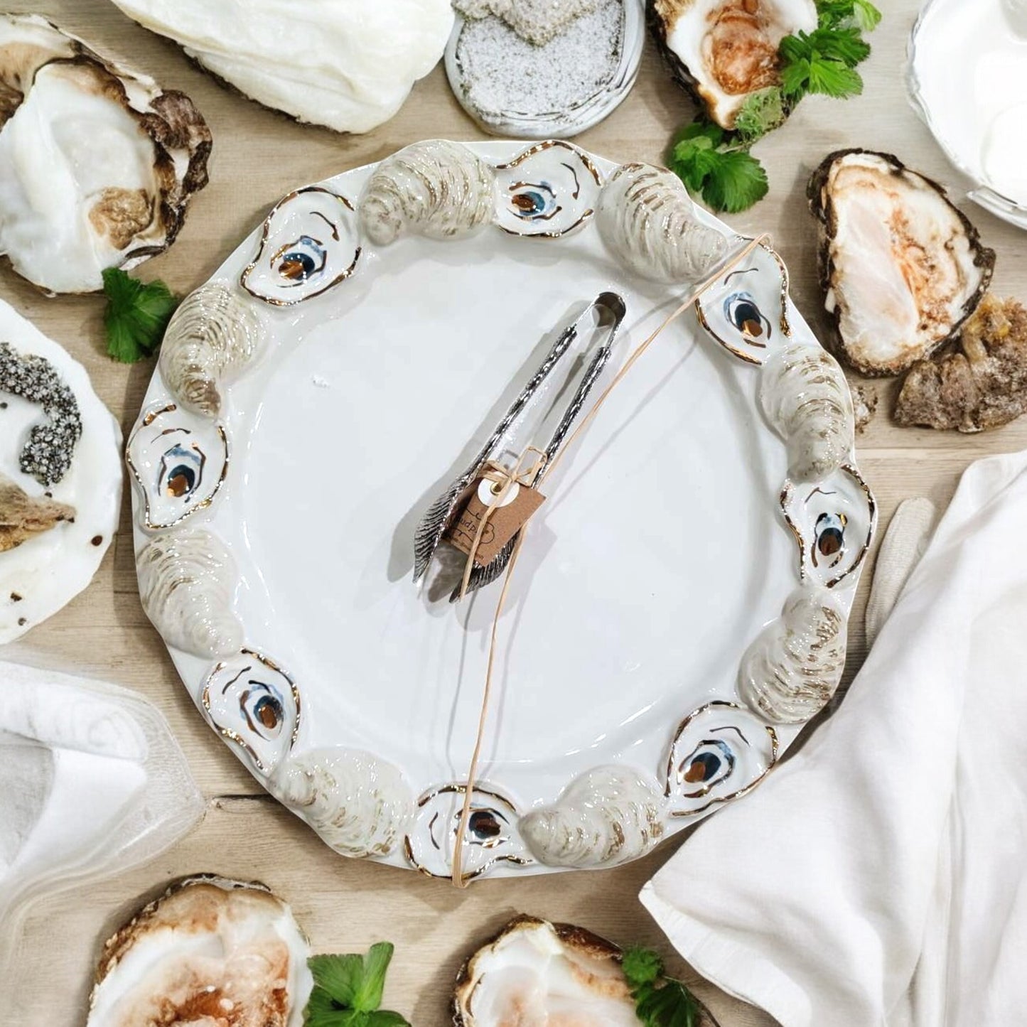 Oyster round platter with coastal-inspired textures, ideal for serving seafood, appetizers, and charcuterie.