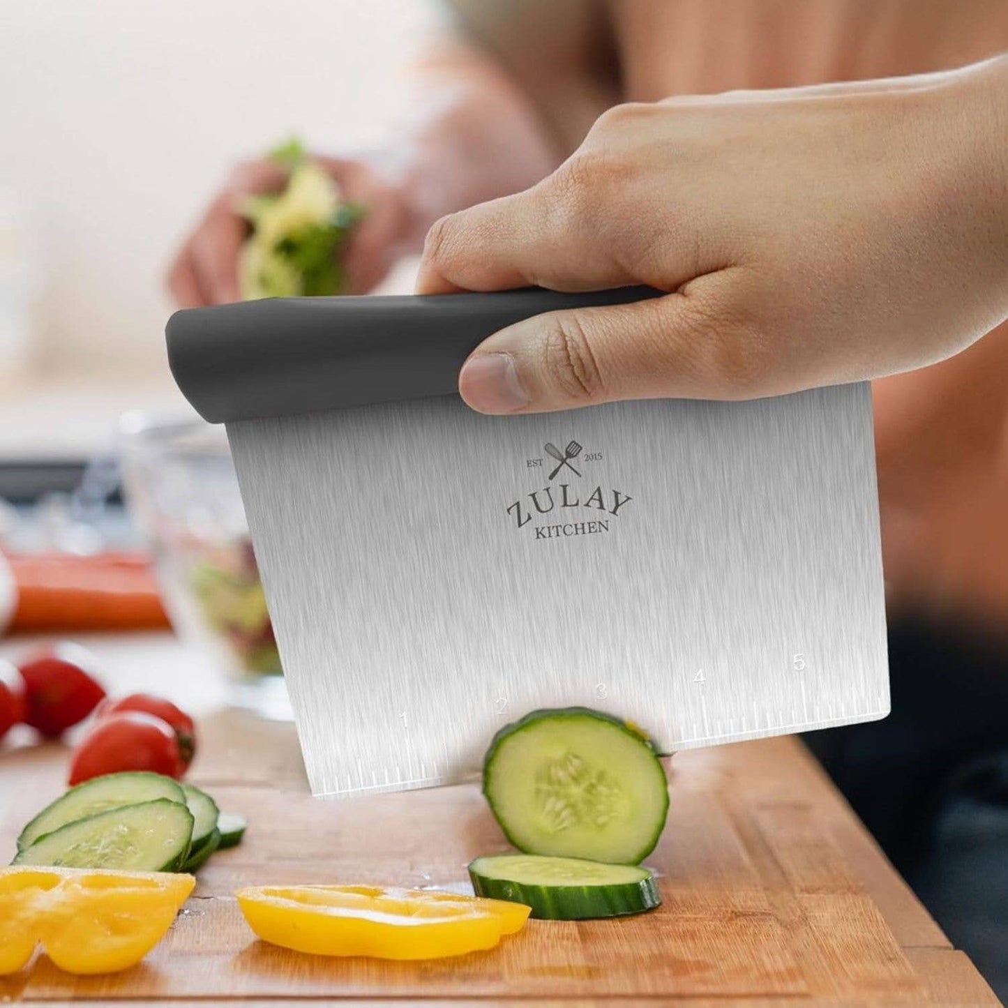 Zulay Kitchen - Multi-purpose Stainless Steel Bench Scraper & Chopper: Gray Handle