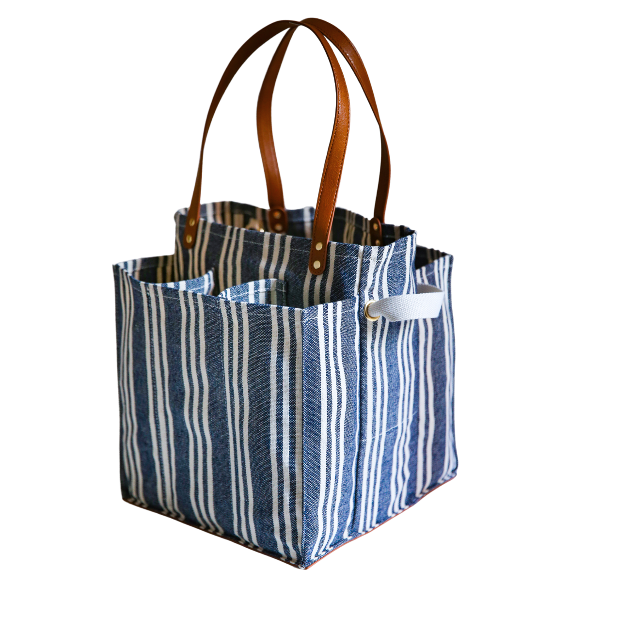 CapaBunga® Heavy-Duty Canvas Tote Bag | Reusable Multi-Pocket Market Tote with Brown Handles & Base