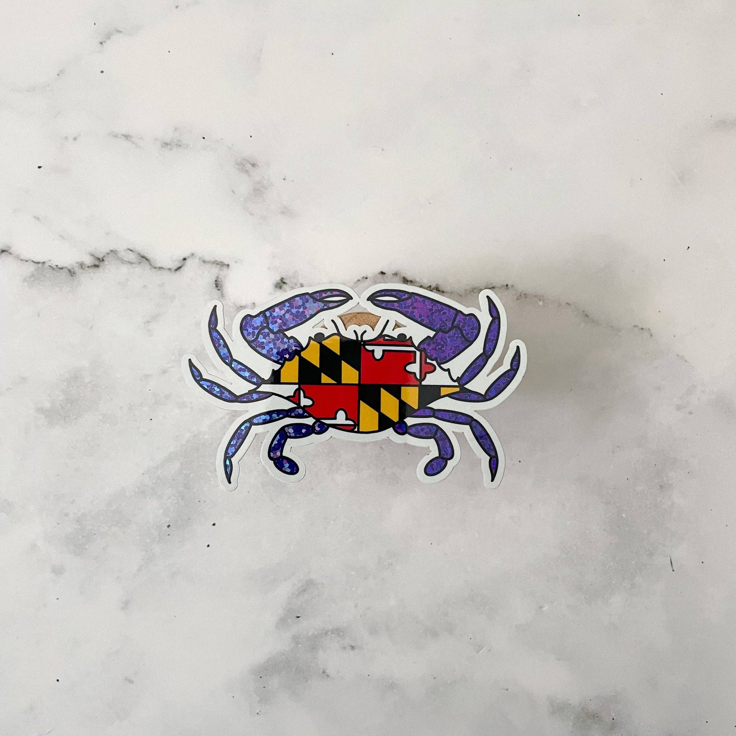 Maryland Blue Glitter Crab Flag Flower Sticker