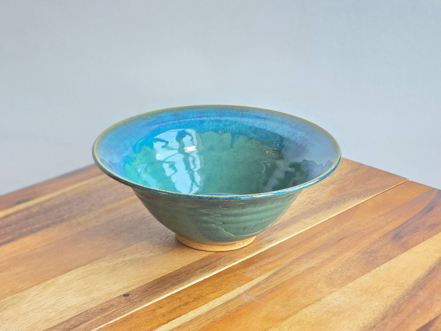 10" Ceramic Flared Rim Bowl With Fused Glass: Rain Garden