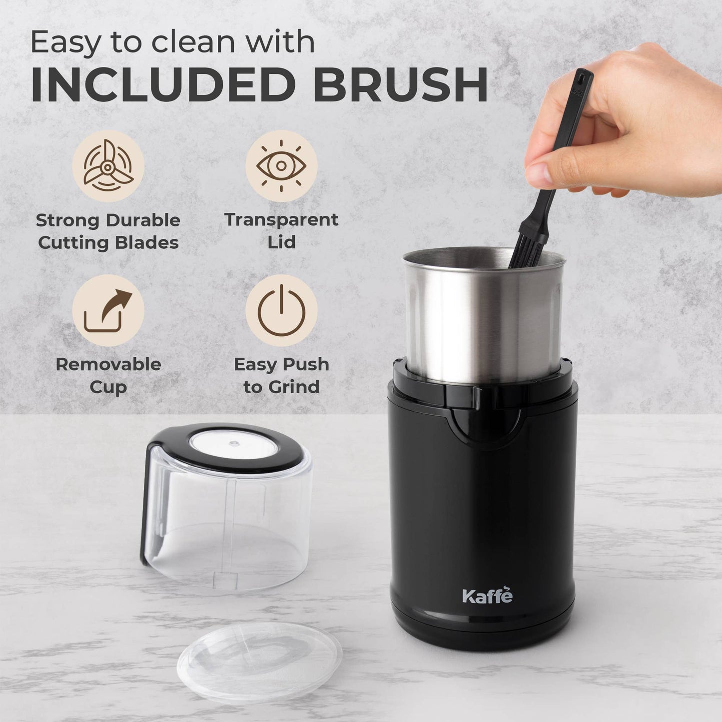 Kaffe Electric Blade Coffee Grinder - 4.5oz Removable Cup, Black