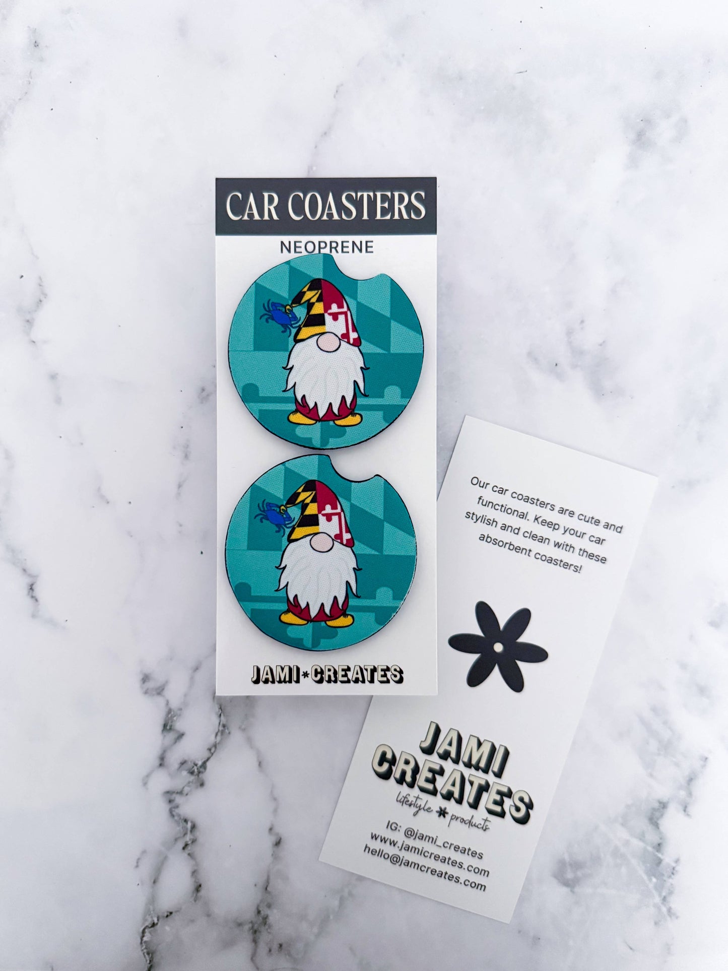Jami Creates - Teal Maryland Gnome Car Coasters