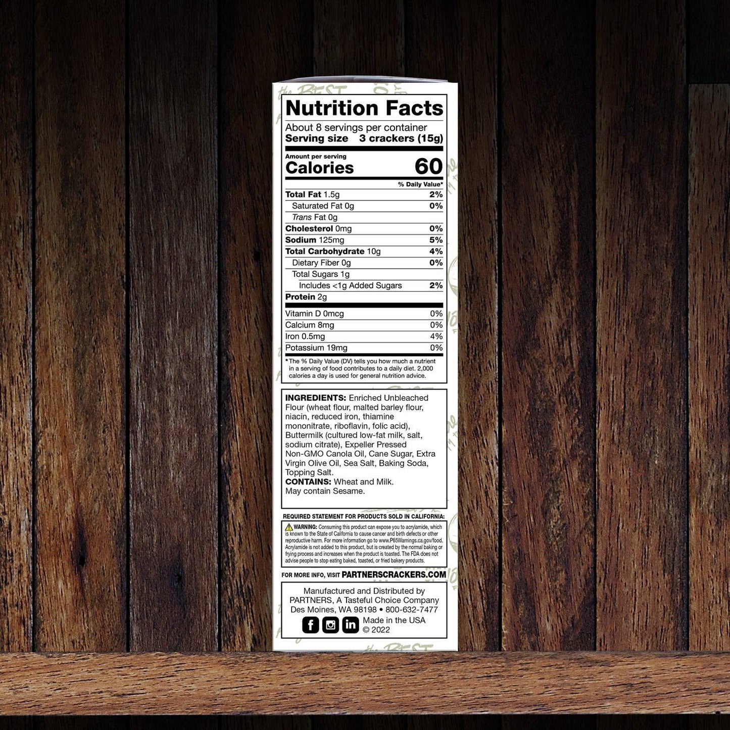 Partners Crackers - Olive Oil & Sea Salt Hors d'Oeuvre Crackers