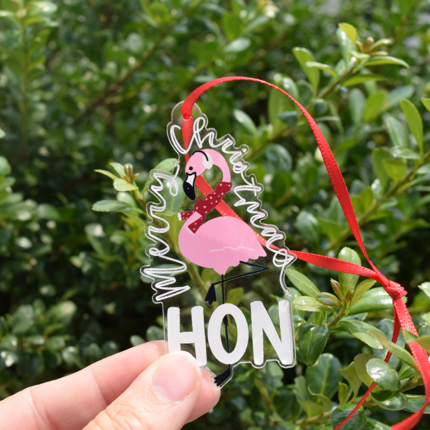 the letters mdn - Merry Christmas Hon Flamingo Acrylic Ornament