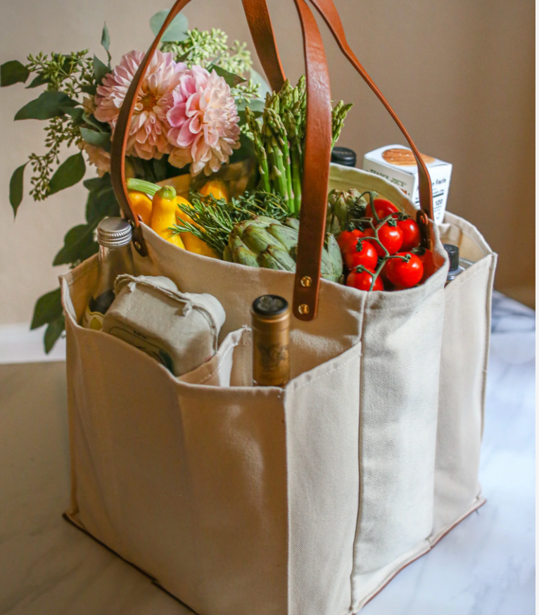 CapaBunga® - Reusable Multi-Pocket Market Tote : Petrol Blue with Mustard Handles and Base
