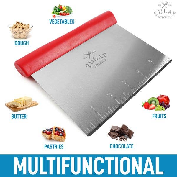 Zulay Kitchen - Multi-purpose Stainless Steel Bench Scraper & Chopper: Gray Handle