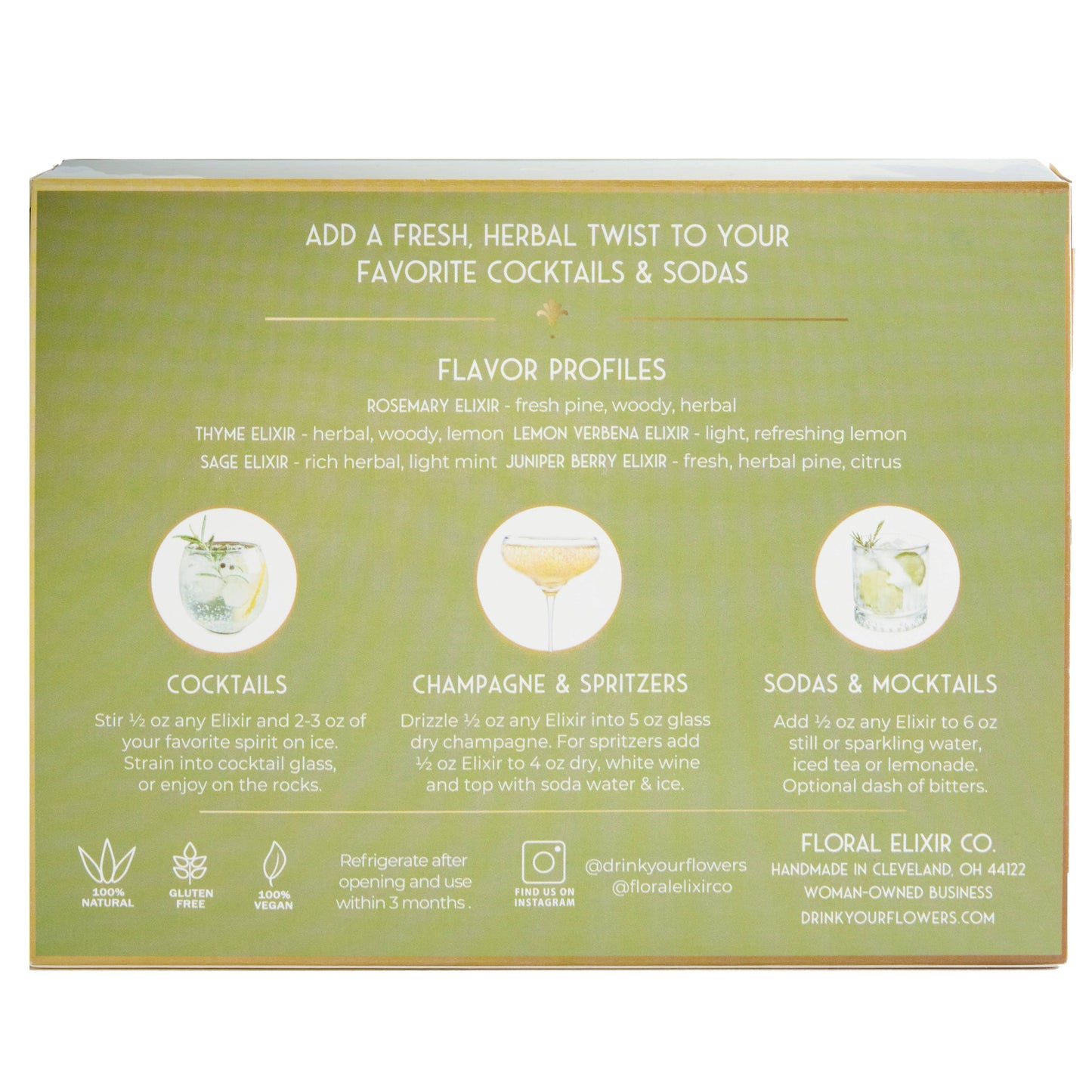 Floral Elixir Co. - Light & Fresh Herb Cocktail Kit. 5-Pack Herb Syrups.
