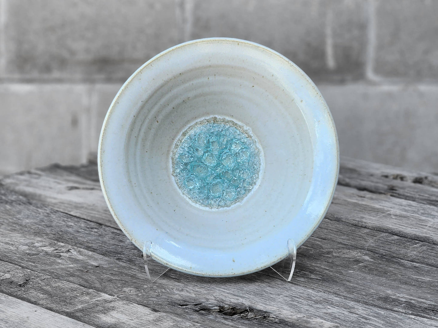 10" Ceramic Flared Rim Bowl With Fused Glass: Eggshell White