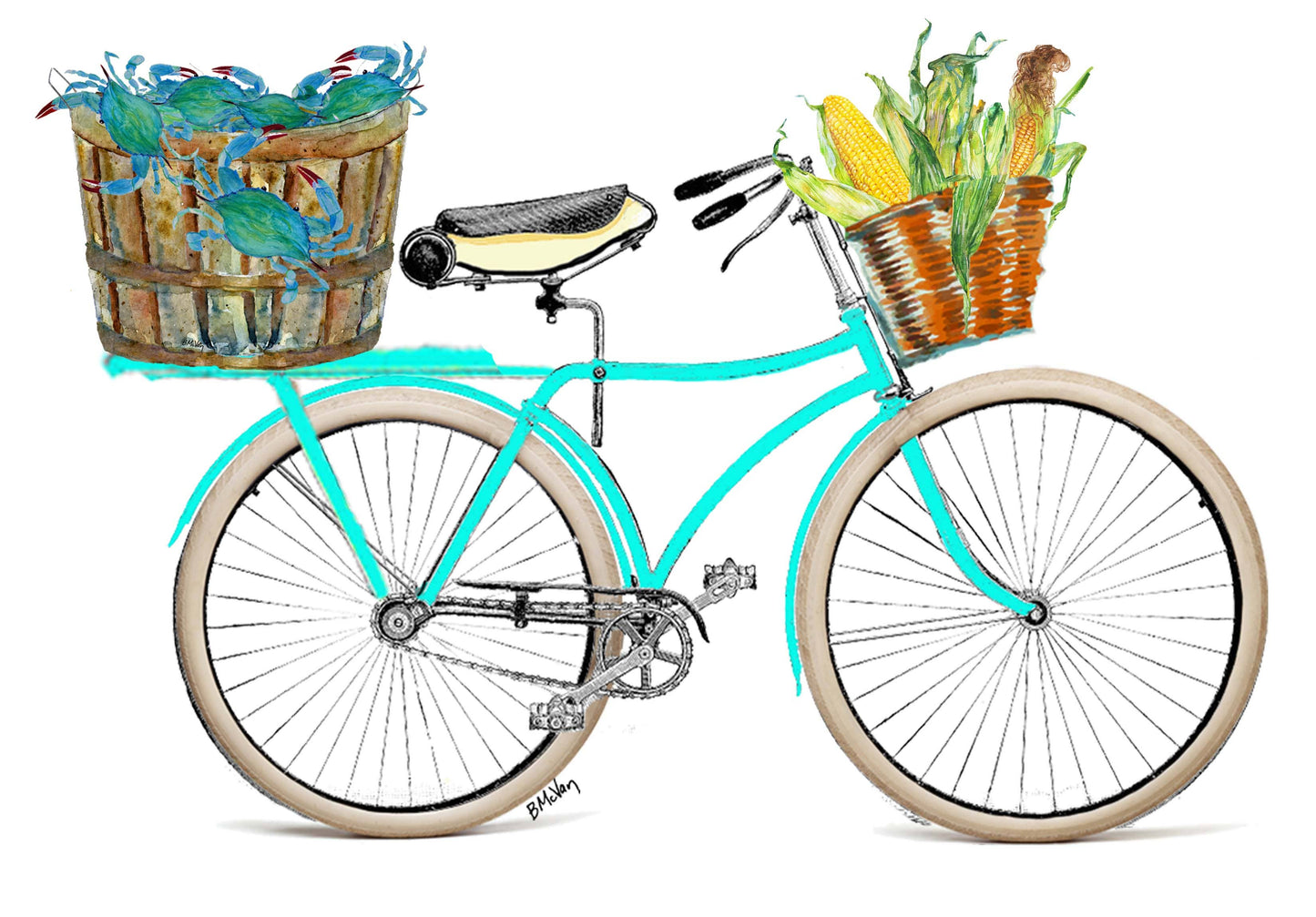 Teal Bike Crabs & Corn Boxed Note Cards