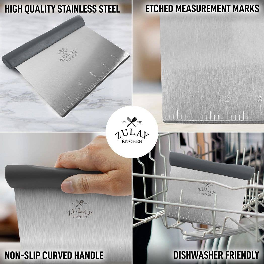 Zulay Kitchen - Multi-purpose Stainless Steel Bench Scraper & Chopper: Gray Handle