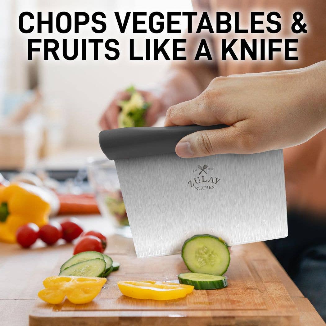 Zulay Kitchen - Multi-purpose Stainless Steel Bench Scraper & Chopper: Gray Handle