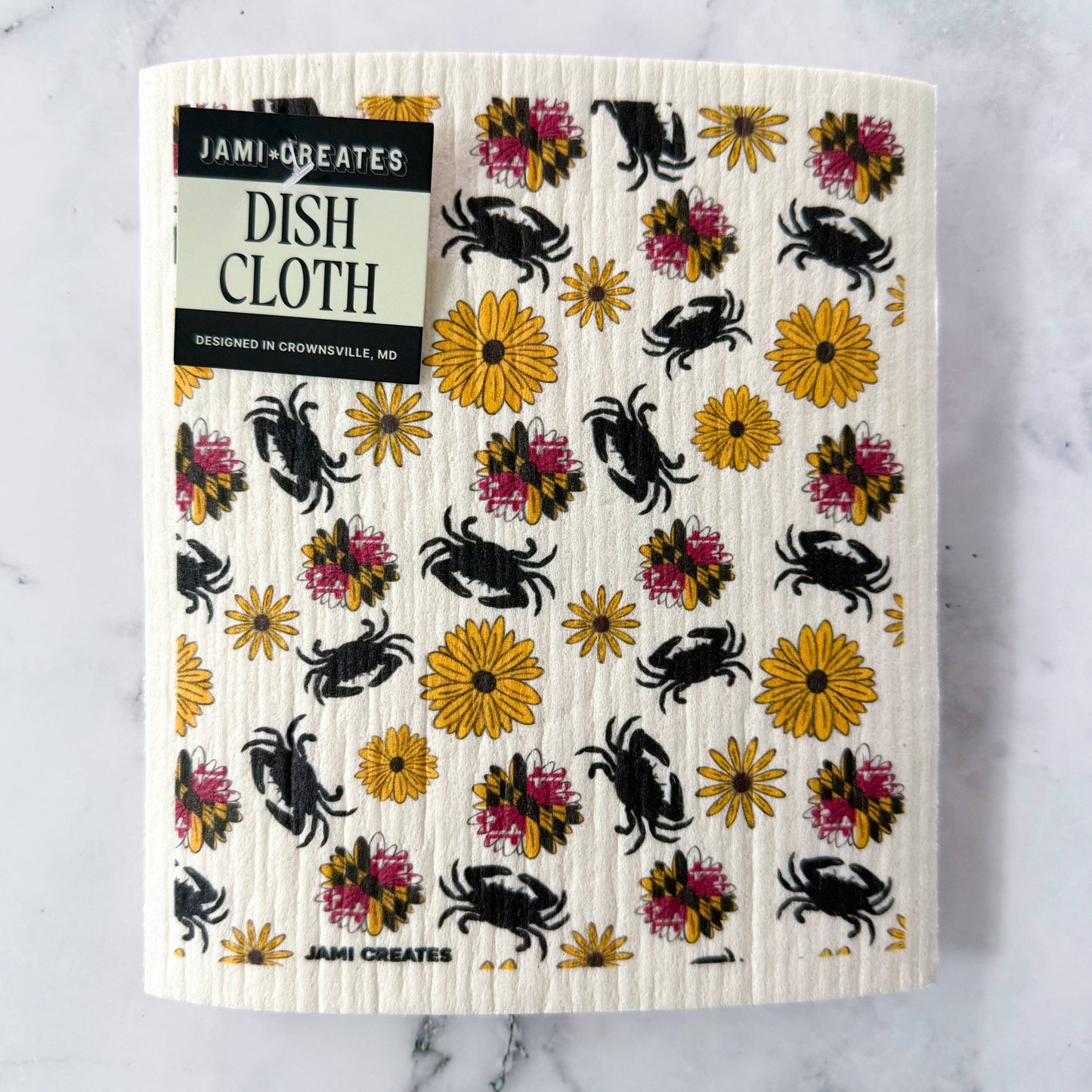 Jami Creates - Maryland Flower Flag Crab Patterned Swedish Dish Cloth