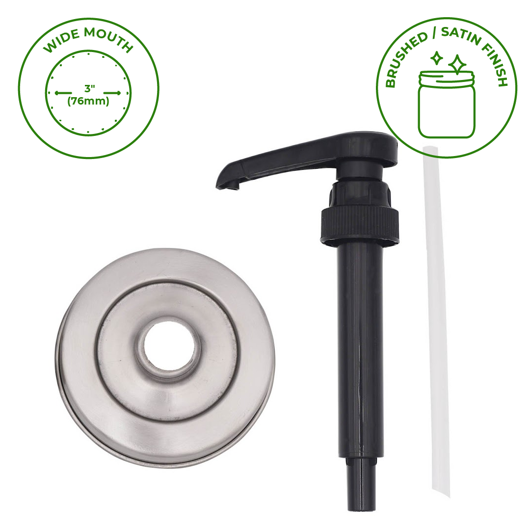 Mason Jar Lifestyle - Food Grade Dispenser Pump for Mason Jars: Stainless steel lid / Wide mouth